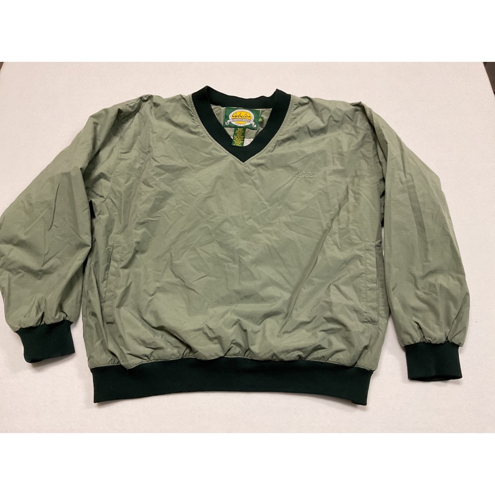 Cabelas Outdoor Gear Mens Large V-Neck Windbreaker Pullover Olive Green 92-0919